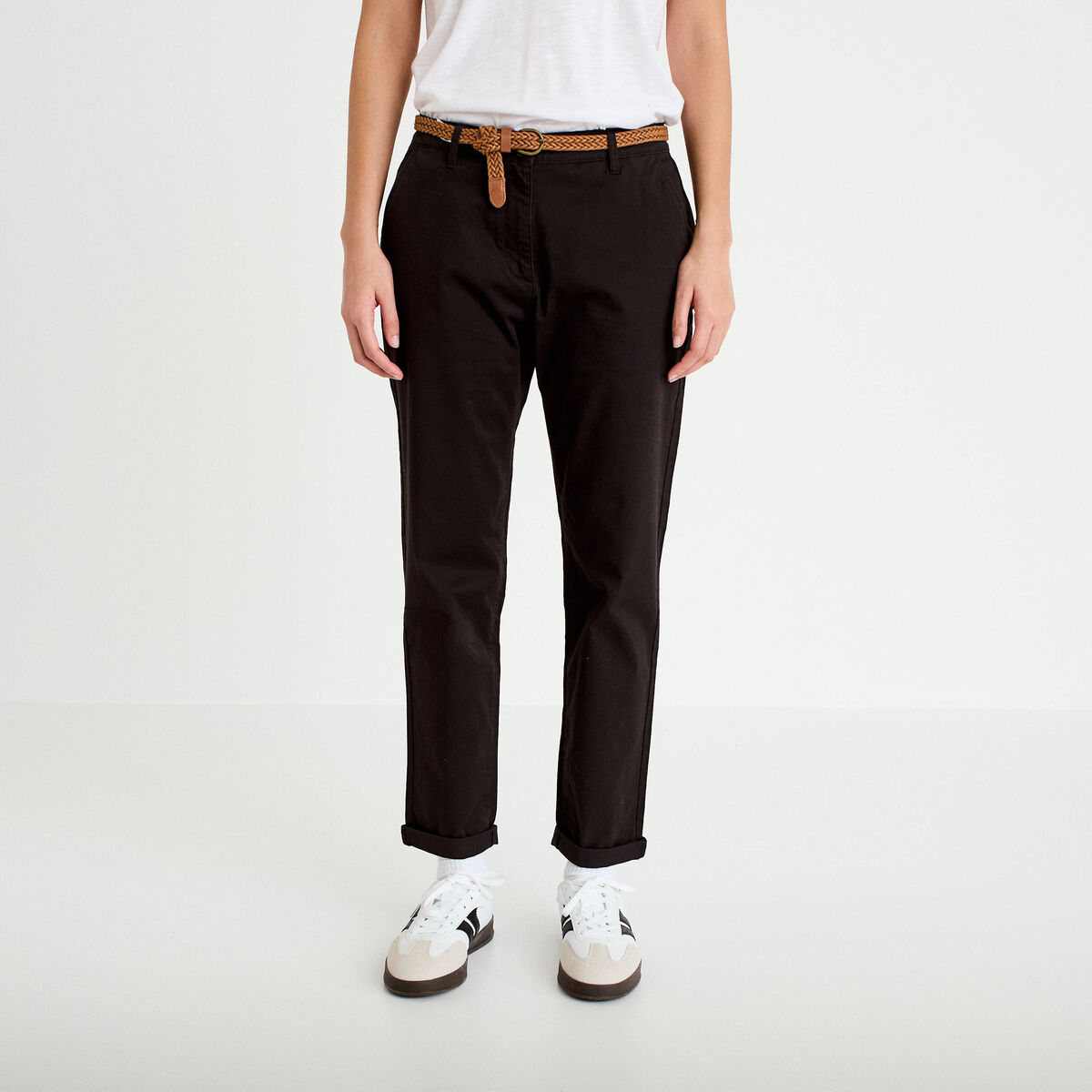 Pantalon chino 7/8&egrave;me noir femme