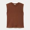 T-shirt col rond sans manches marron femme