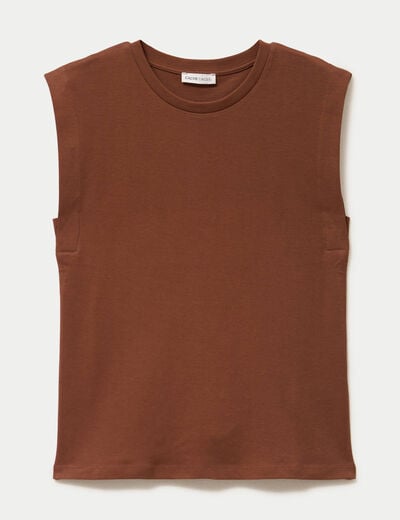 T-shirt col rond sans manches marron femme