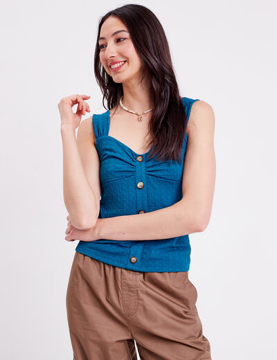 Débardeur bustier boutonné bleu canard femme