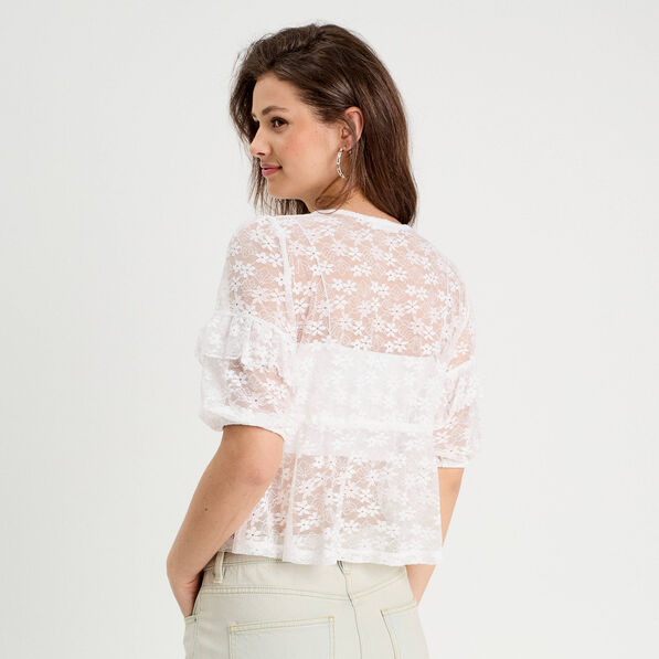 Blouse dentelle nouée blanc femme