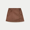 Jupe-short trap&egrave;ze taille haute daim marron femme