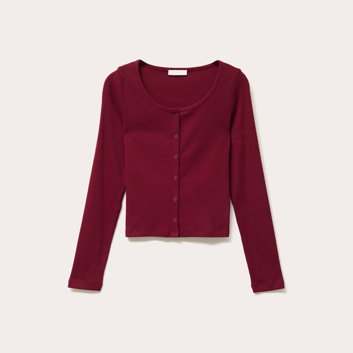 Gilet manches longues côtelé rouge foncé femme