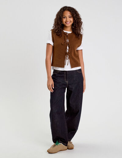 Gilet sans manches noué marron femme