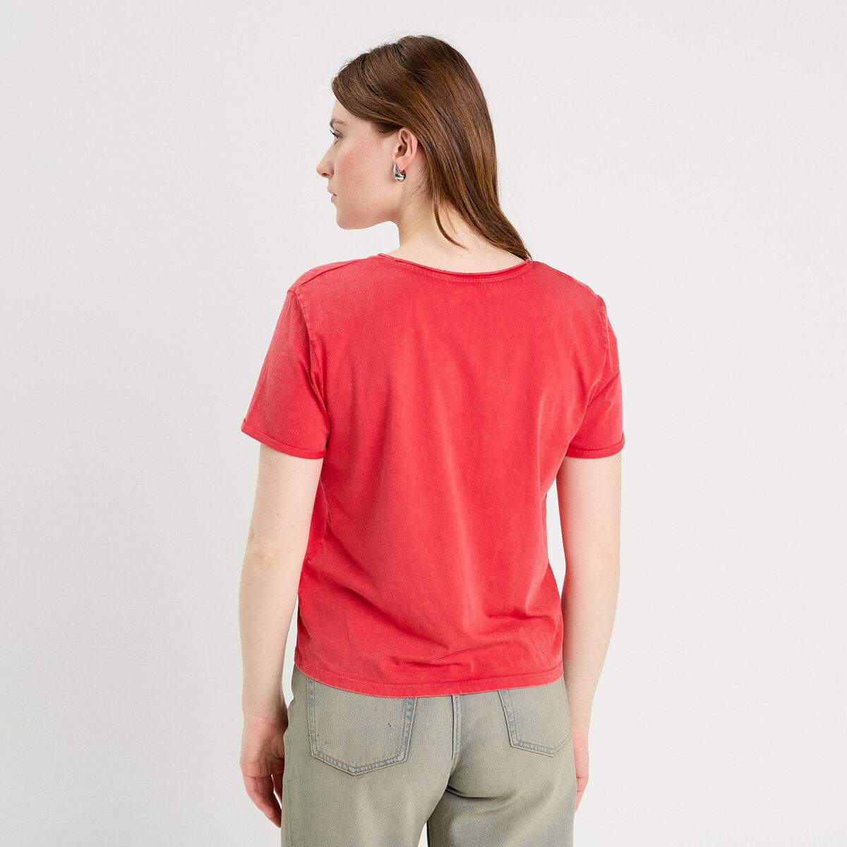 T-shirt col en V rouge femme