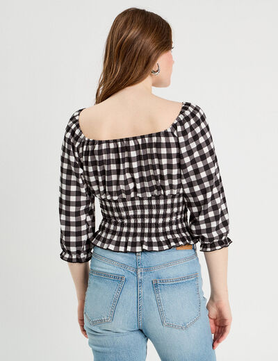 Blouse smockée manches 3/4 blanc femme