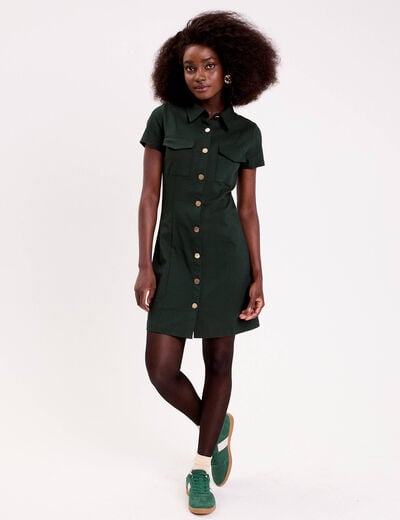 Robe droite boutonn&eacute;e vert fonc&eacute; femme