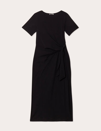 Robe longue moulante noeud noir femme