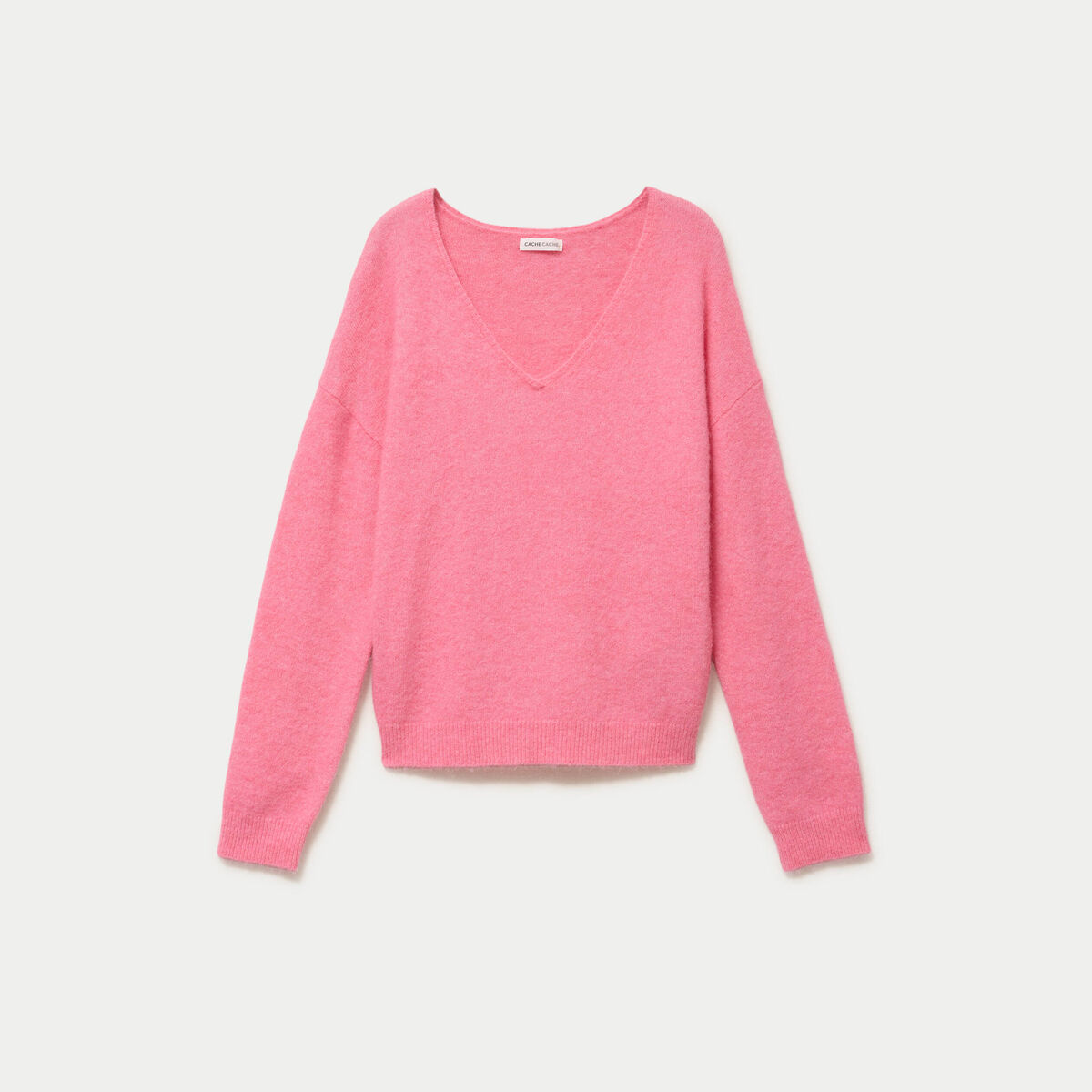 Pull avec col en V rose vif femme