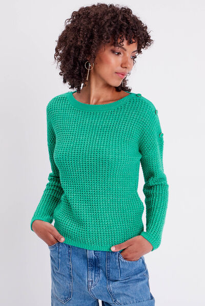 Pull manches longues col en V vert fluo femme