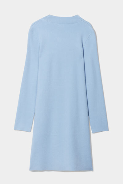 Robe pull droite avec poches bleu femme