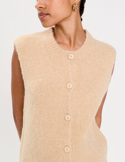 Gilet sans manches col rond beige femme