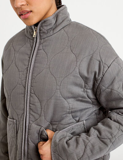 Veste matelass&eacute;e zipp&eacute;e gris clair femme