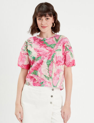T-shirt manches courtes rose fushia femme