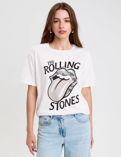 T-shirt en coton manches courtes ecru femme