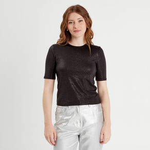 T-shirt paillettes noir femme