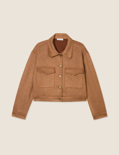 Veste suédine droite camel femme
