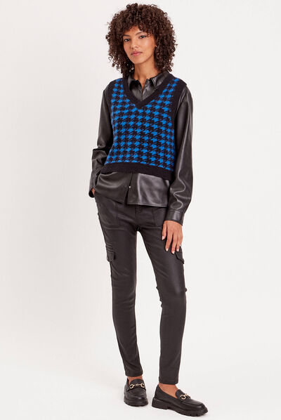 Pull sans manches col en V bleu electrique femme
