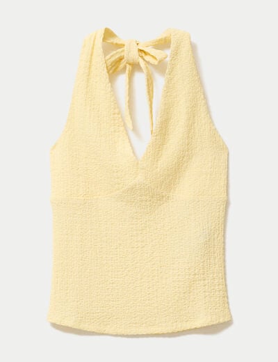 Top cintr&eacute; sans manches avec relief jaune pastel femme