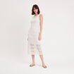 Robe midi moulante dentelle ecru femme