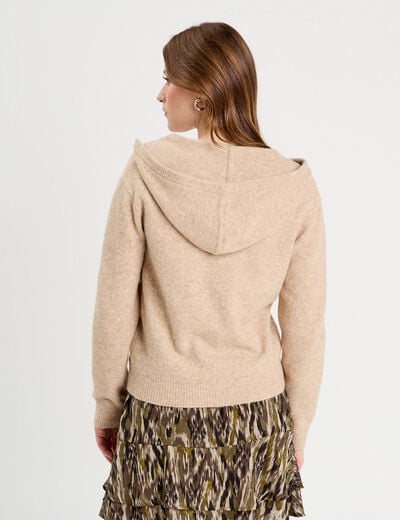 Gilet manches longues capuche beige femme