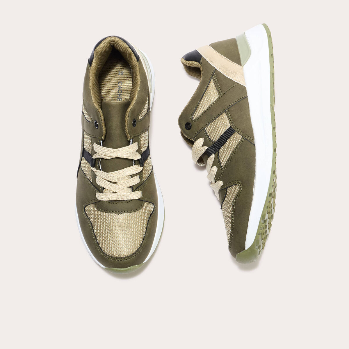 Baskets running à lacets vert kaki femme