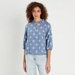 Blouse manches 3/4 brod&eacute;e bleu femme