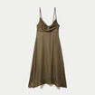 Robe longue &eacute;vas&eacute;e col v satin&eacute;e vert kaki femme
