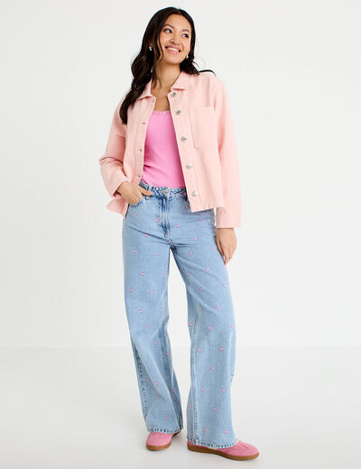 Surchemise oversize col classique rose clair femme