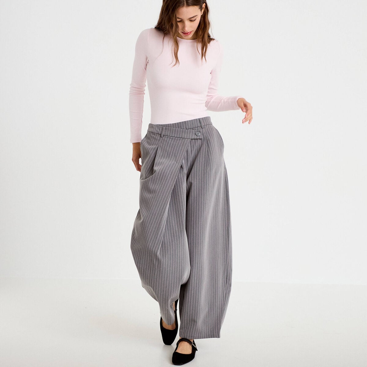 Pantalon bootcut taille basse gris femme