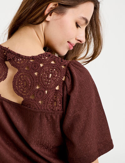 T-shirt manches courtes marron femme