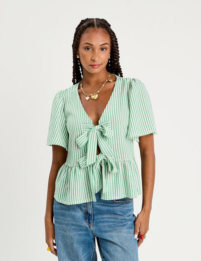 Blouse manches courtes noeuds vert prairie femme