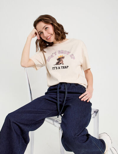T-shirt manches courtes ecru femme