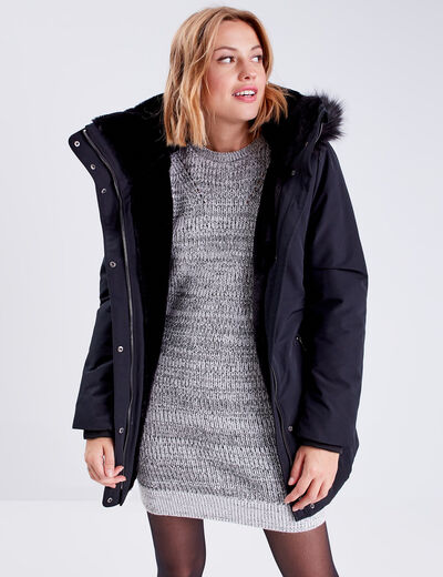 Parka droite avec capuche noir femme