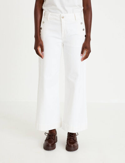 Jean wide leg cropped taille haute denim blanc femme
