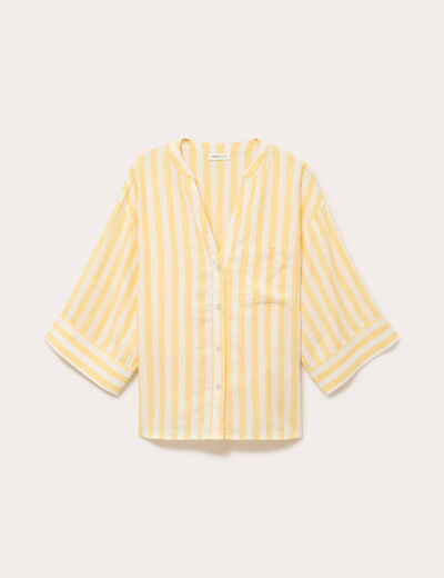 Blouse col V manches 3/4 jaune pastel femme