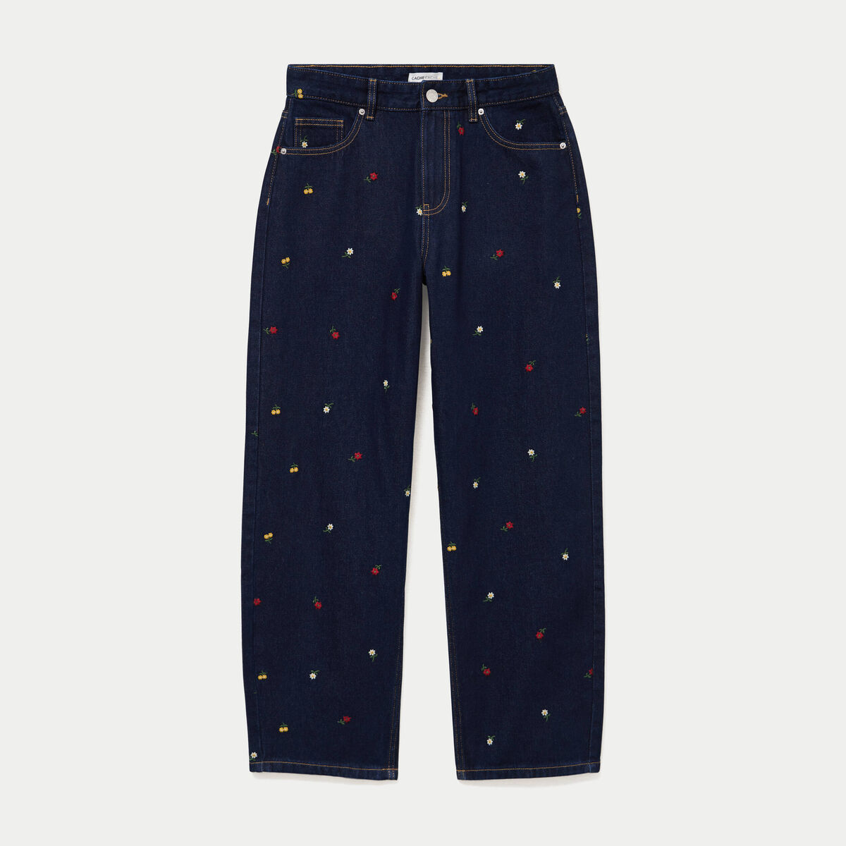 Jean barrel avec broderie bleu marine femme