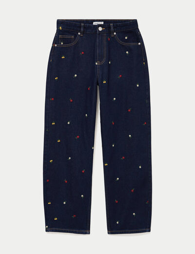 Jean barrel avec broderie bleu marine femme