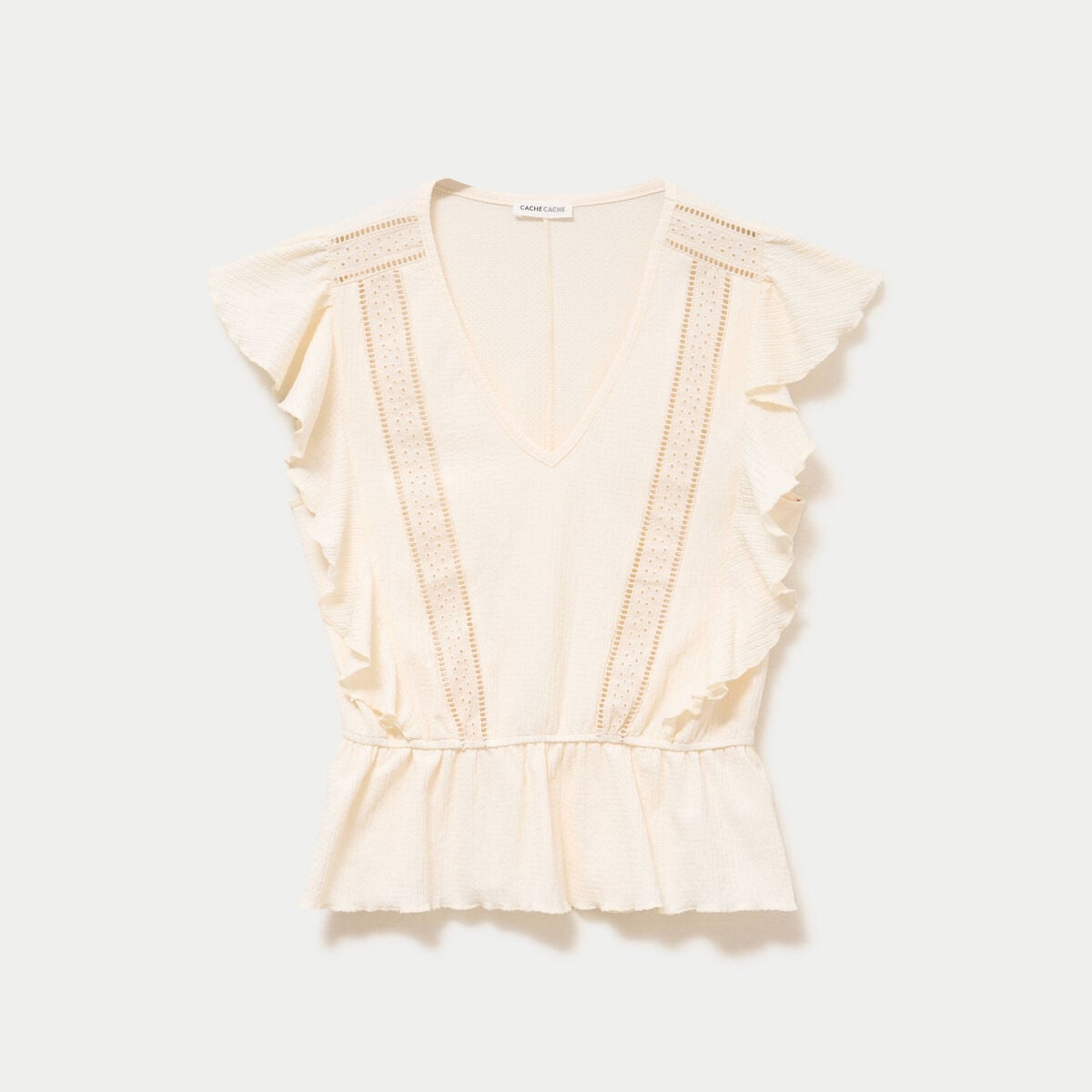 Blouse &agrave; volants ecru femme