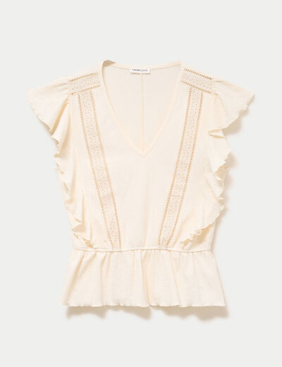 Blouse &agrave; volants ecru femme