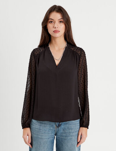 Blouse manches plumetis noir femme