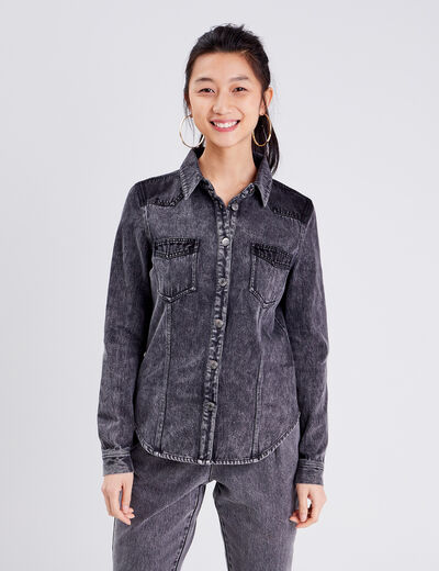 Chemise manches longues denim gris femme