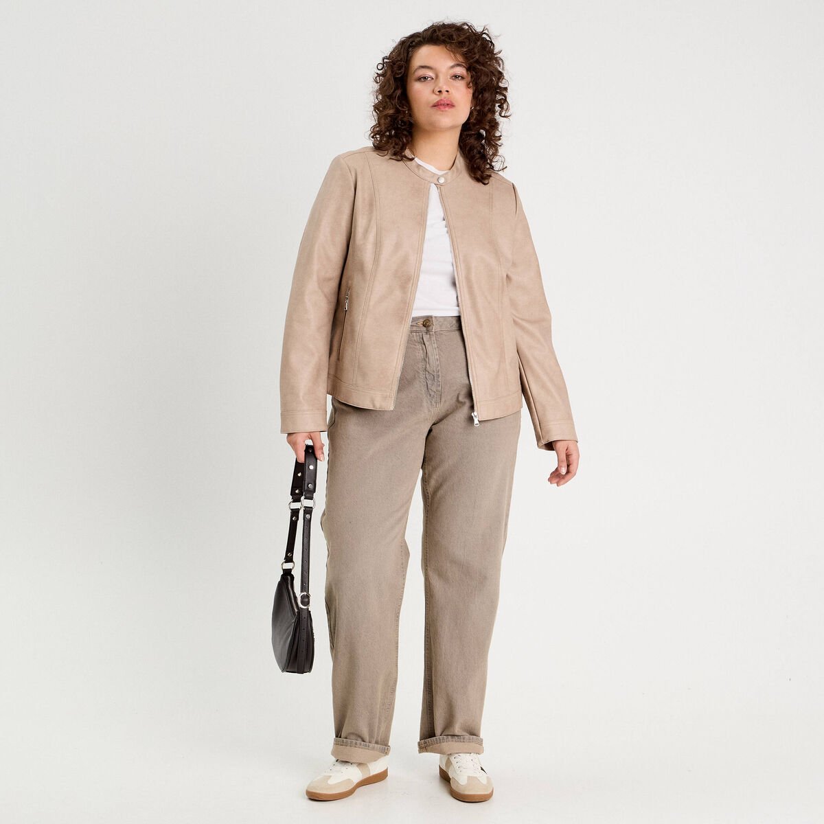 Veste droite zippée sable femme
