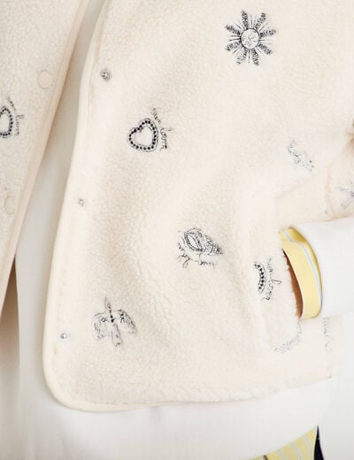Gilet sans manches effet polaire col v ecru femme
