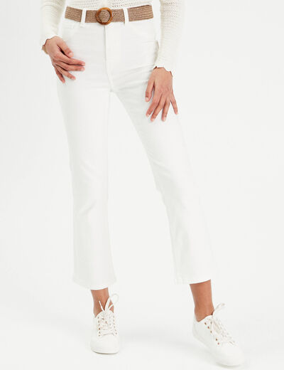 Jeans flare ceinturé ecru femme