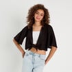 Blouse nouée cropped noir femme