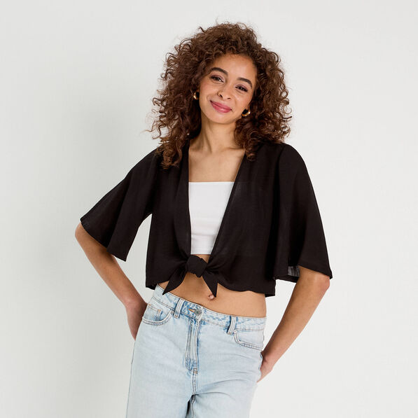 blouse nouee cropped noir femme Blouse nouée cropped noir femme