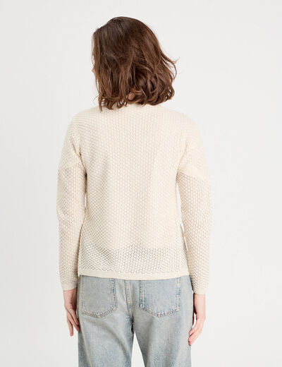 Gilet manches longues ajouré ecru femme