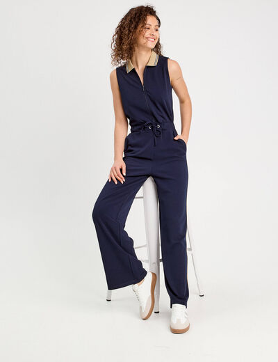Combinaison pantalon zippée bleu marine femme