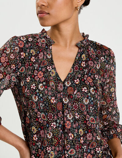 Blouse col v manches 3/4 multicolore femme